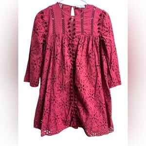 ZARA TRF Collection Eyelet Embroidered Cotton Mini Dress Rust Orange Red Sz S